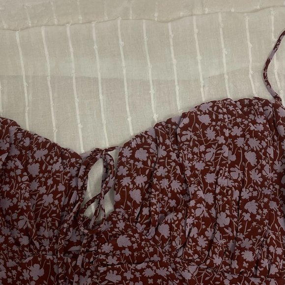 Brown & Mauve Floral print tank with adjustable straps and ties in the front - Picture 3 of 5